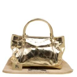 Pre Owned حقيبة يد بربري جلد ذهبية ميتالك