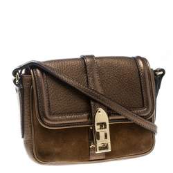Pre Owned Burberry Brown Leather and Suede Mini Berkeley Crossbody Bag