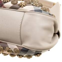 Pre Owned Burberry Beige Super Nova Check PVC and Leather Mini Warrior Studded Hobo