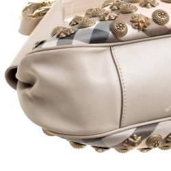 Pre Owned Burberry Beige Super Nova Check PVC and Leather Mini Warrior Studded Hobo