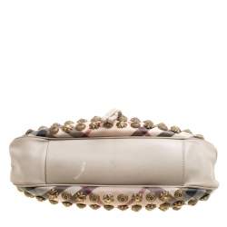 Pre Owned Burberry Beige Super Nova Check PVC and Leather Mini Warrior Studded Hobo