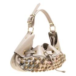 Pre Owned Burberry Beige Super Nova Check PVC and Leather Mini Warrior Studded Hobo