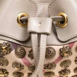 Pre Owned Burberry Beige Super Nova Check PVC and Leather Mini Warrior Studded Hobo