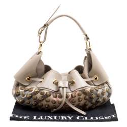 Pre Owned Burberry Beige Super Nova Check PVC and Leather Mini Warrior Studded Hobo