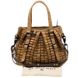Pre Owned Burberry Brown Ruffled Crocodile Lowry Hobo