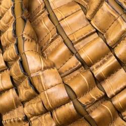 Pre Owned Burberry Brown Ruffled Crocodile Lowry Hobo
