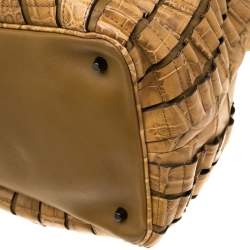 Pre Owned Burberry Brown Ruffled Crocodile Lowry Hobo