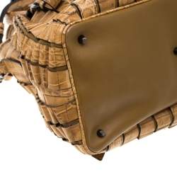 Pre Owned Burberry Brown Ruffled Crocodile Lowry Hobo