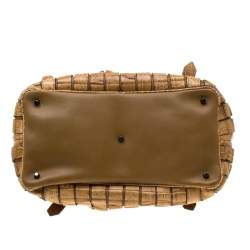 Pre Owned Burberry Brown Ruffled Crocodile Lowry Hobo