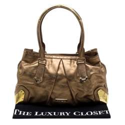 Pre Owned Burberry Gold Metallic Leather Satchel
