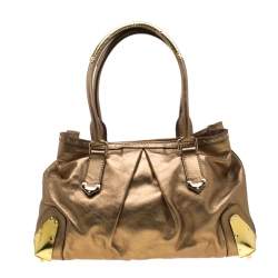 Pre Owned Burberry Gold Metallic Leather Satchel