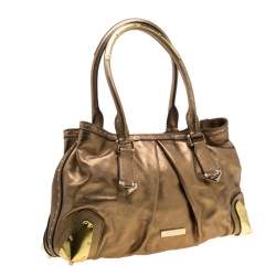Pre Owned Burberry Gold Metallic Leather Satchel