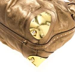 Pre Owned Burberry Gold Metallic Leather Satchel