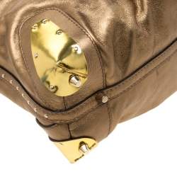 Pre Owned Burberry Gold Metallic Leather Satchel