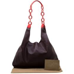 Pre Owned Burberry Burgundy Leather Shopper Bag 