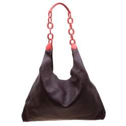 Pre Owned Burberry Burgundy Leather Shopper Bag 