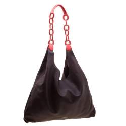 Pre Owned Burberry Burgundy Leather Shopper Bag 