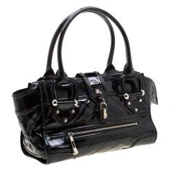 Pre Owned حقيبة بربري مانور جلد لامع مبطن أسود