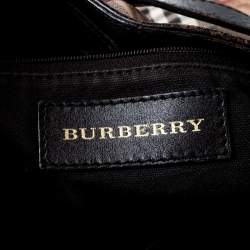 Pre Owned Burberry Haymarket Check Beige Canvas and Leather Medium Willenmore Hobo