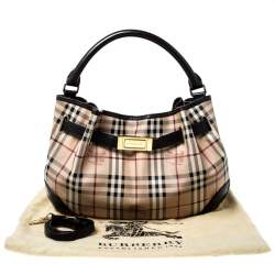 Pre Owned Burberry Haymarket Check Beige Canvas and Leather Medium Willenmore Hobo