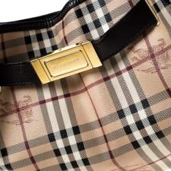Pre Owned Burberry Haymarket Check Beige Canvas and Leather Medium Willenmore Hobo