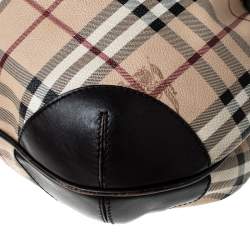 Pre Owned Burberry Haymarket Check Beige Canvas and Leather Medium Willenmore Hobo
