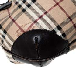 Pre Owned Burberry Haymarket Check Beige Canvas and Leather Medium Willenmore Hobo