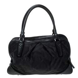 Pre Owned Burberry Black Nova Check Nylon and Leather Double Zip Satchel