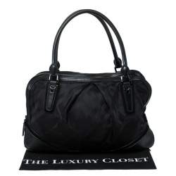 Pre Owned Burberry Black Nova Check Nylon and Leather Double Zip Satchel