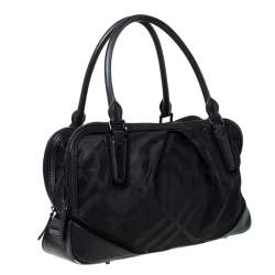Pre Owned Burberry Black Nova Check Nylon and Leather Double Zip Satchel