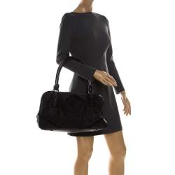 Pre Owned Burberry Black Nova Check Nylon and Leather Double Zip Satchel
