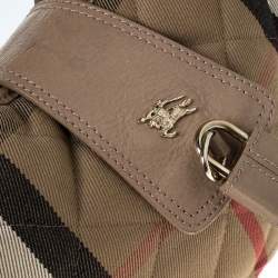 Pre Owned Burberry Beige Quilted House Check Canvas and Leather Brooke Hobo 