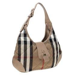 Pre Owned Burberry Beige Quilted House Check Canvas and Leather Brooke Hobo 