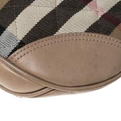 Pre Owned Burberry Beige Quilted House Check Canvas and Leather Brooke Hobo 