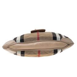 Pre Owned Burberry Beige Quilted House Check Canvas and Leather Brooke Hobo 