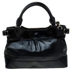 Pre Owned Burberry Black Soft Leather Bridle Small Hepburn Tote