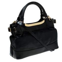 Pre Owned Burberry Black Soft Leather Bridle Small Hepburn Tote