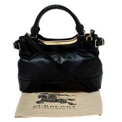 Pre Owned Burberry Black Soft Leather Bridle Small Hepburn Tote
