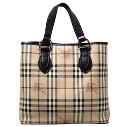 مملوكة مسبقًا حقيبة بربري PVC وجلد كاروهات هاوس تشيك بيج/أسود