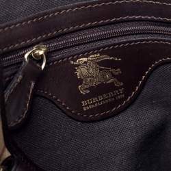 مملوكة مسبقًا حقيبة بربري PVC وجلد كاروهات هاوس تشيك بيج/أسود