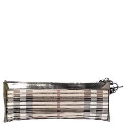 مملوكة مسبقًا Burberry Beige/Metallic Nova Check PVC and Patent Leather Zip Wristlet Clutch
