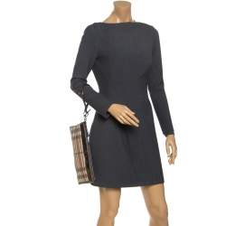 مملوكة مسبقًا Burberry Beige/Metallic Nova Check PVC and Patent Leather Zip Wristlet Clutch