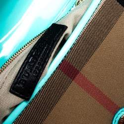 مملوكة مسبقًا Burberry Turquoise/Beige Patent Leather and House Check Canvas Lilford Shoulder Bag