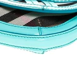 مملوكة مسبقًا Burberry Turquoise/Beige Patent Leather and House Check Canvas Lilford Shoulder Bag