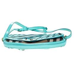 مملوكة مسبقًا Burberry Turquoise/Beige Patent Leather and House Check Canvas Lilford Shoulder Bag