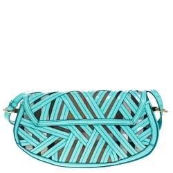 مملوكة مسبقًا Burberry Turquoise/Beige Patent Leather and House Check Canvas Lilford Shoulder Bag