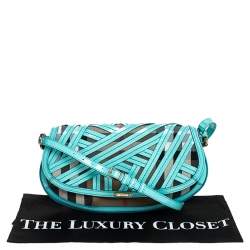 مملوكة مسبقًا Burberry Turquoise/Beige Patent Leather and House Check Canvas Lilford Shoulder Bag