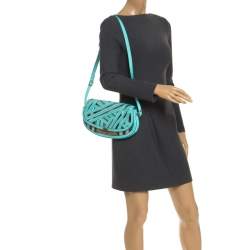 مملوكة مسبقًا Burberry Turquoise/Beige Patent Leather and House Check Canvas Lilford Shoulder Bag