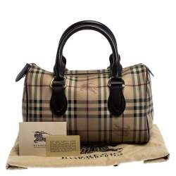 مملوكة مسبقًا Burberry Brown Canvas Leather Horse Ferry Check Boston Bag