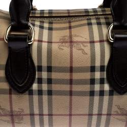 مملوكة مسبقًا Burberry Brown Canvas Leather Horse Ferry Check Boston Bag